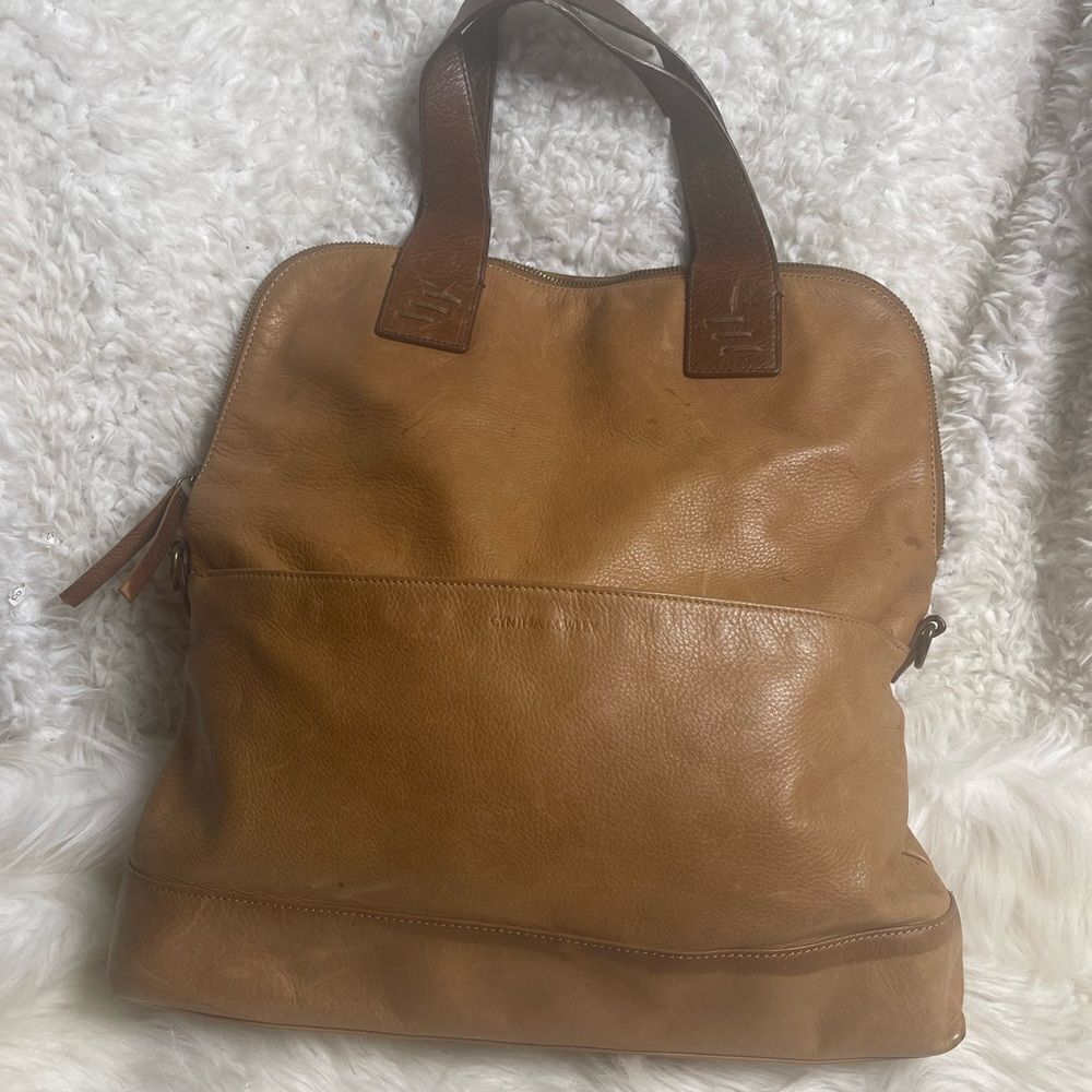 Cynthia Rowley leather tan & Brown Medium satchel .